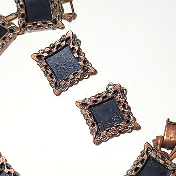 VINTAGE RENOIR "EBONY LACE" COPPER PARURE 3 PC. SET - Picture 11 of 14